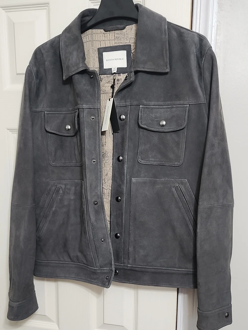 Banana Republic Men's Charcoal Gray Suede Shirt Jacket
